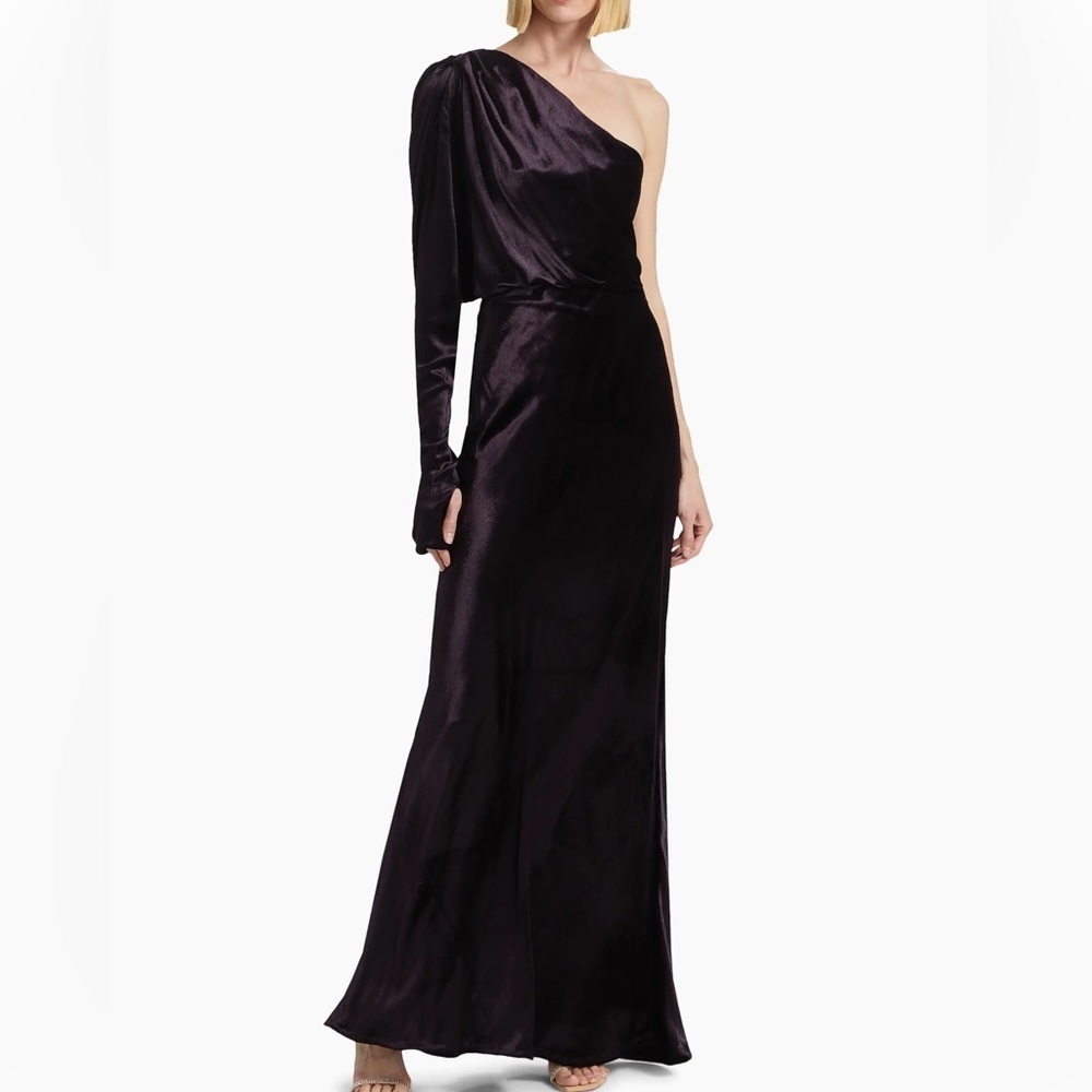 New Zimmermann Illustration Asymmetric Velvet One-Shoulder Purple Gown Size 4